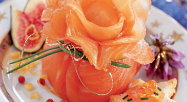 Relish a raw and smoked salmon aumônière