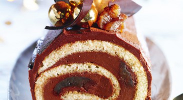 Festive dessert recipe: Chocolate and candied chestnut yule log cake