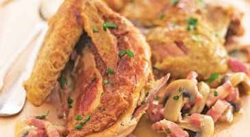 Gourmet recipe: Pot chicken with bacon and mushrooms