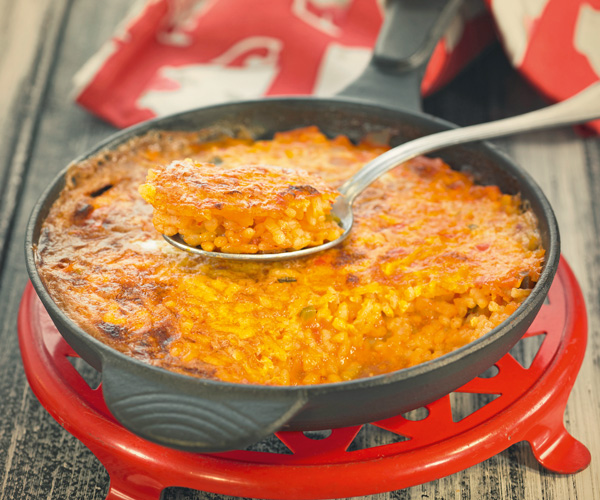 Gourmet recipe Grilled rice with onions, tomatoes and bell peppers