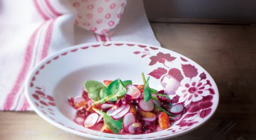 Easy starter: radish salad and pomegranate seeds