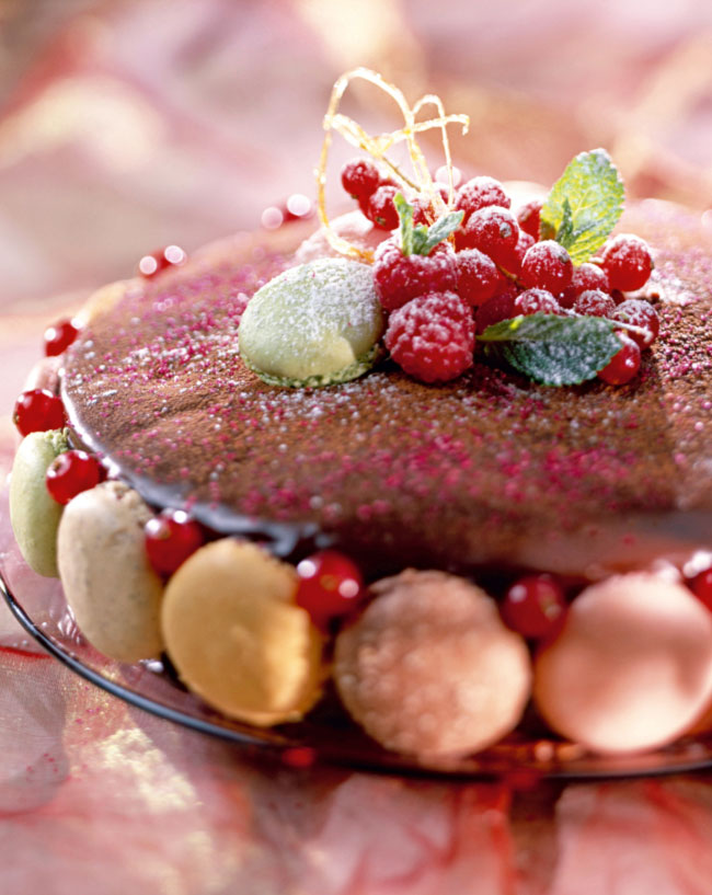 Festive Recipe Chocolate Cake And Colorful Macarons