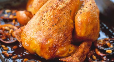 Gourmet recipe: Roast chicken with eggplants and pine nuts